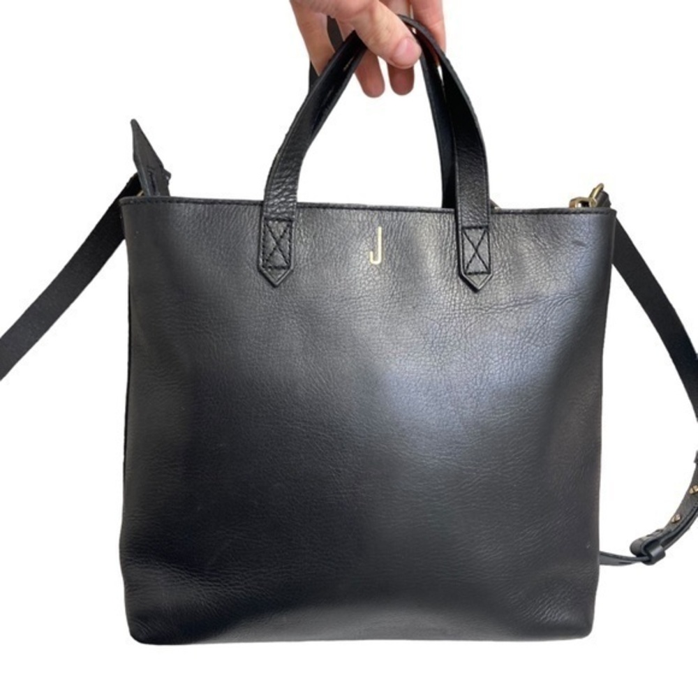 Madewell the transporter medium black leather tote crossbody bag